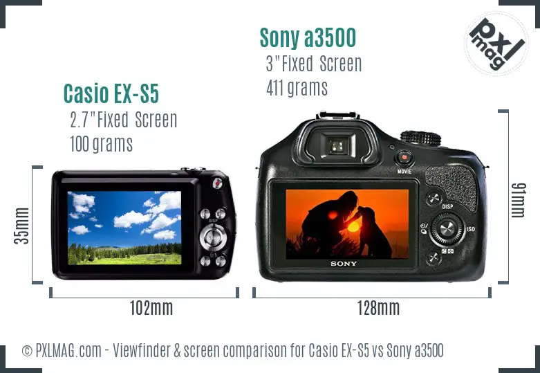 Casio EX-S5 vs Sony a3500 Screen and Viewfinder comparison