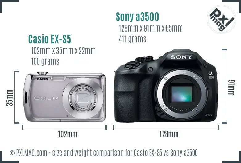 Casio EX-S5 vs Sony a3500 size comparison