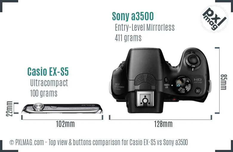 Casio EX-S5 vs Sony a3500 top view buttons comparison