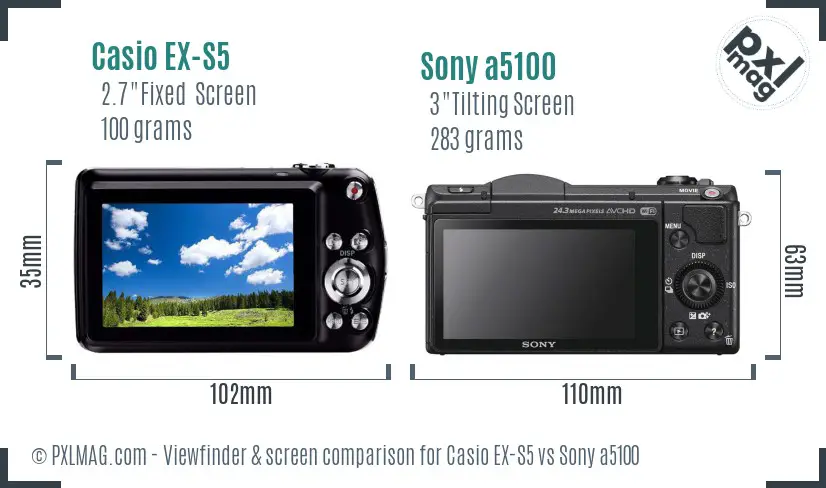 Casio EX-S5 vs Sony a5100 Screen and Viewfinder comparison