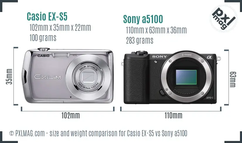 Casio EX-S5 vs Sony a5100 size comparison