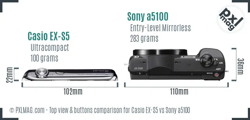 Casio EX-S5 vs Sony a5100 top view buttons comparison