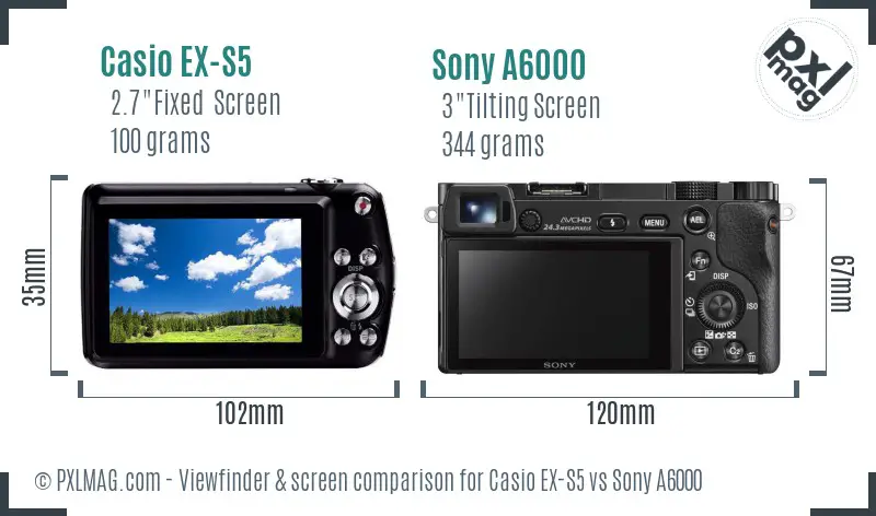 Casio EX-S5 vs Sony A6000 Screen and Viewfinder comparison
