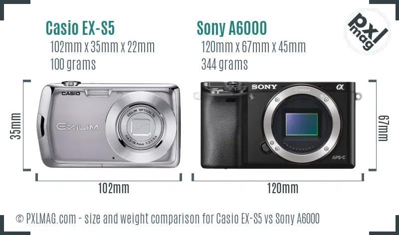 Casio EX-S5 vs Sony A6000 size comparison