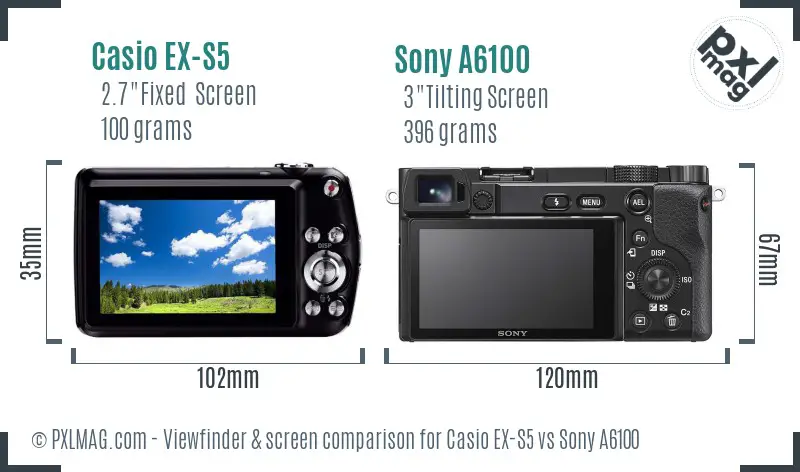 Casio EX-S5 vs Sony A6100 Screen and Viewfinder comparison Casio EX-S5 vs Sony A6100 Screen and Viewfinder comparison