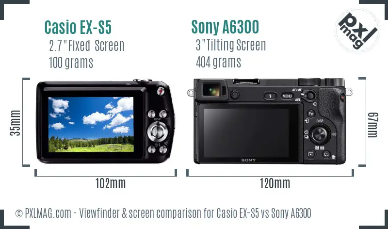 Casio EX-S5 vs Sony A6300 Screen and Viewfinder comparison Casio EX-S5 vs Sony A6300 Screen and Viewfinder comparison