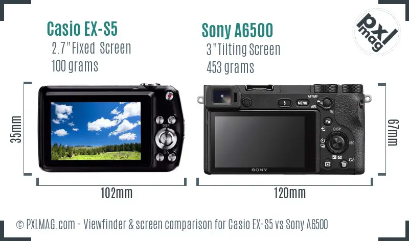 Casio EX-S5 vs Sony A6500 Screen and Viewfinder comparison