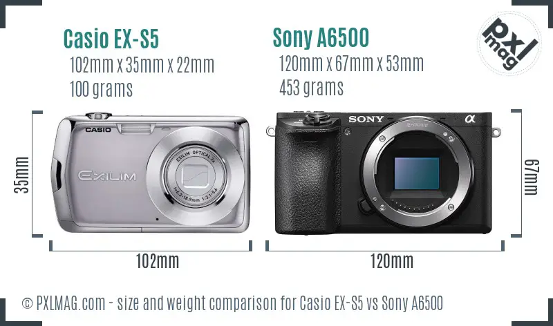 Casio EX-S5 vs Sony A6500 size comparison