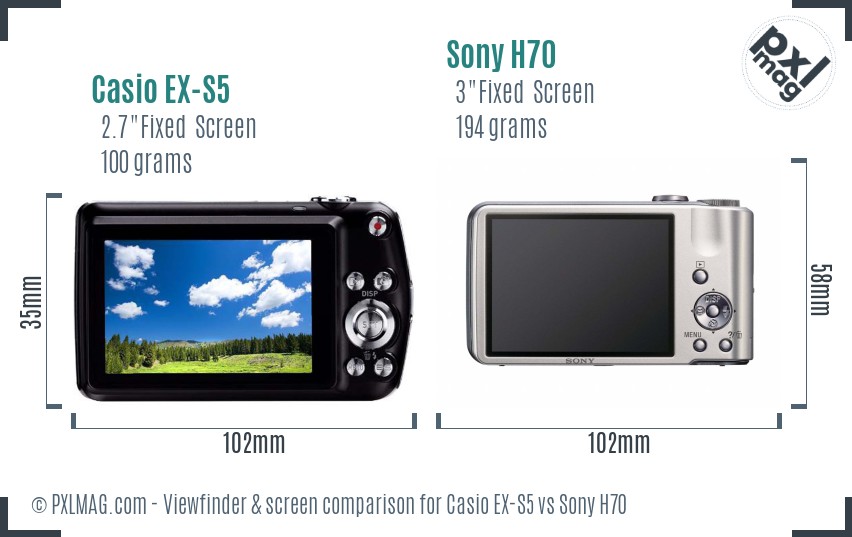 Casio EX-S5 vs Sony H70 Screen and Viewfinder comparison