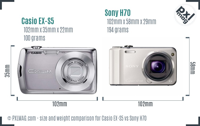 Casio EX-S5 vs Sony H70 size comparison