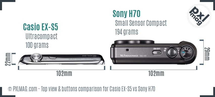 Casio EX-S5 vs Sony H70 top view buttons comparison