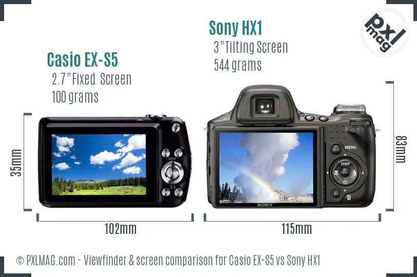 Casio EX-S5 vs Sony HX1 Screen and Viewfinder comparison