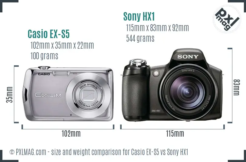 Casio EX-S5 vs Sony HX1 size comparison