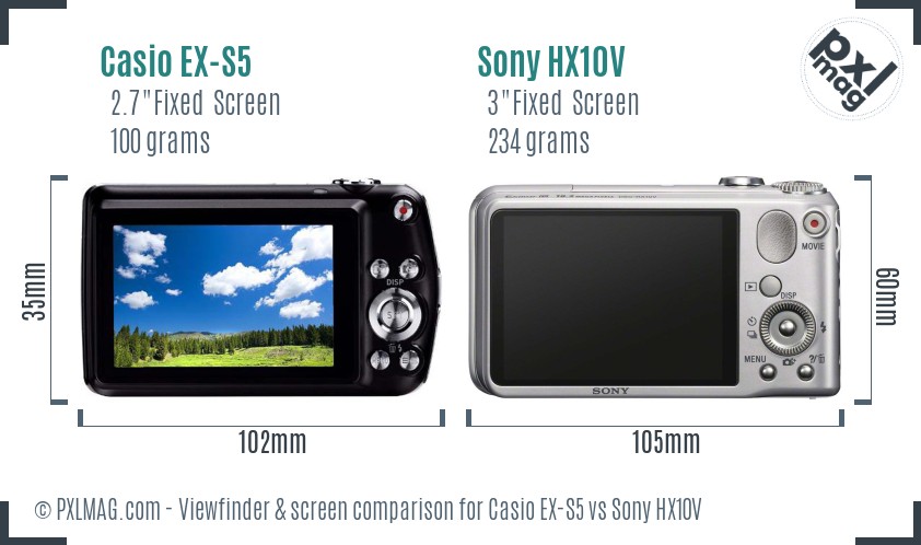 Casio EX-S5 vs Sony HX10V Screen and Viewfinder comparison