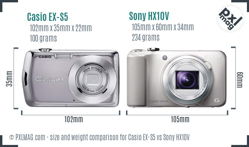 Casio EX-S5 vs Sony HX10V size comparison Casio EX-S5 vs Sony HX10V size comparison