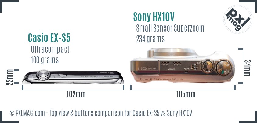 Casio EX-S5 vs Sony HX10V top view buttons comparison