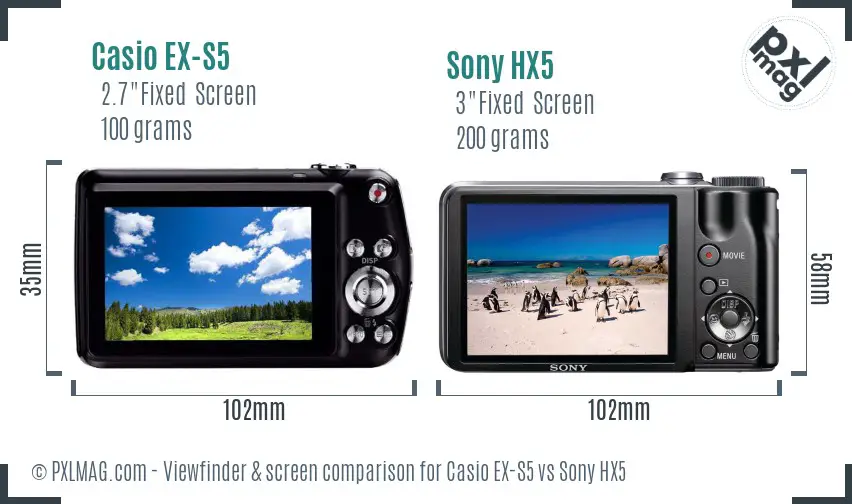 Casio EX-S5 vs Sony HX5 Screen and Viewfinder comparison