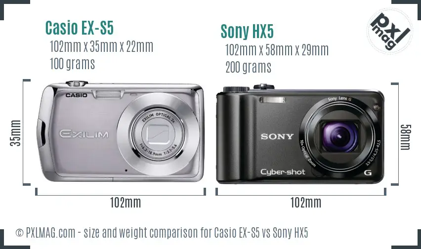 Casio EX-S5 vs Sony HX5 size comparison