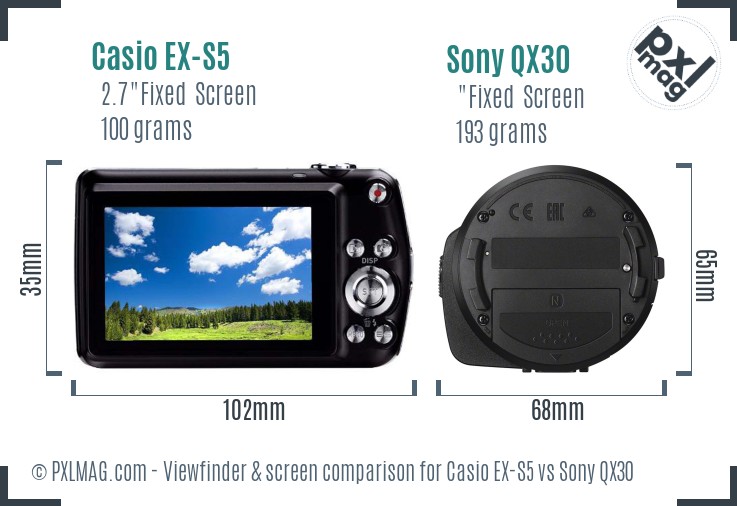 Casio EX-S5 vs Sony QX30 Screen and Viewfinder comparison