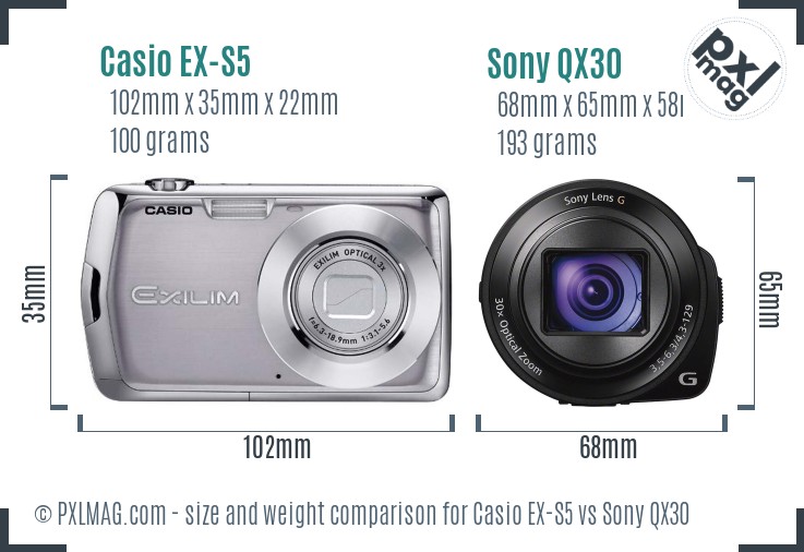 Casio EX-S5 vs Sony QX30 size comparison Casio EX-S5 vs Sony QX30 size comparison
