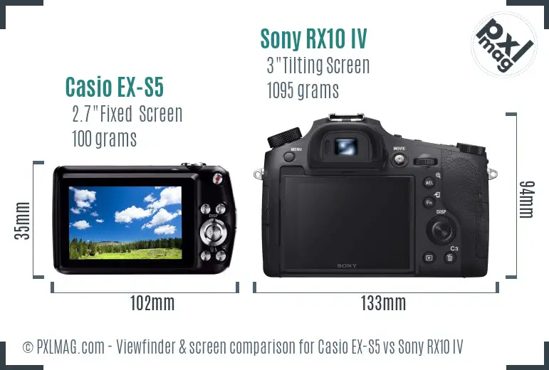 Casio EX-S5 vs Sony RX10 IV Screen and Viewfinder comparison