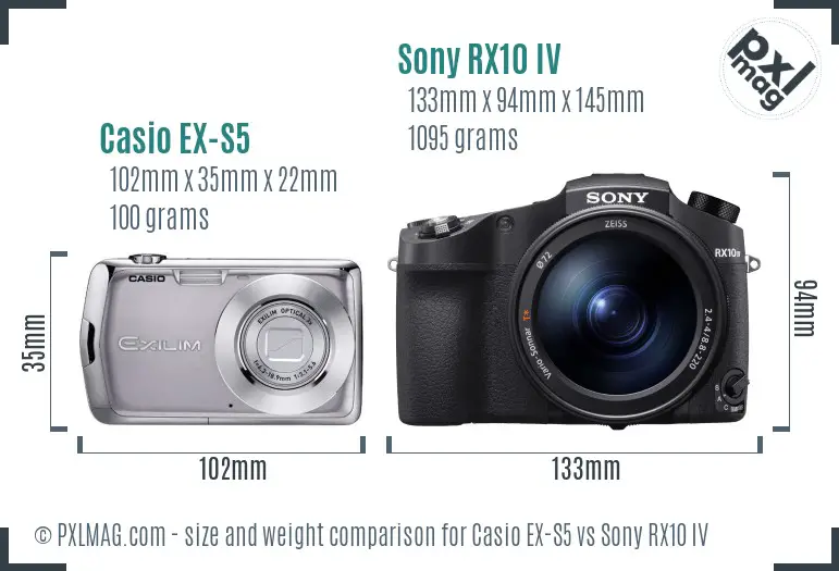 Casio EX-S5 vs Sony RX10 IV size comparison