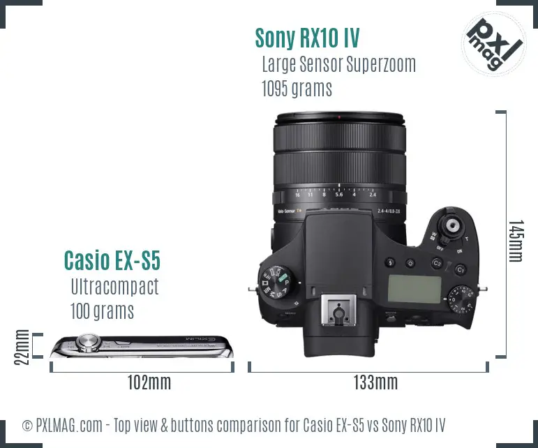 Casio EX-S5 vs Sony RX10 IV top view buttons comparison