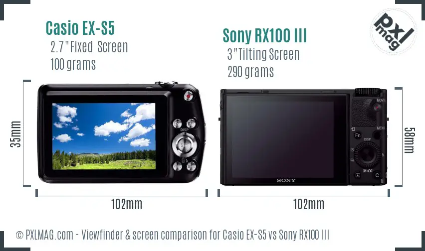 Casio EX-S5 vs Sony RX100 III Screen and Viewfinder comparison Casio EX-S5 vs Sony RX100 III Screen and Viewfinder comparison