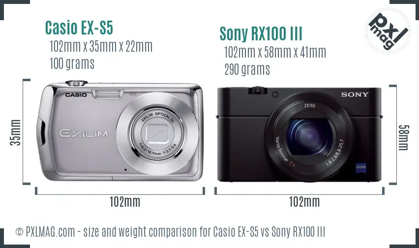Casio EX-S5 vs Sony RX100 III size comparison Casio EX-S5 vs Sony RX100 III size comparison