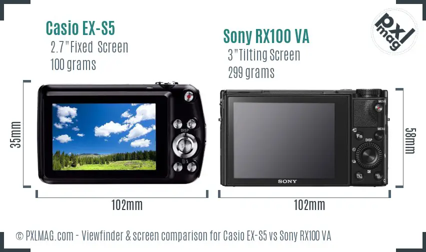 Casio EX-S5 vs Sony RX100 VA Screen and Viewfinder comparison