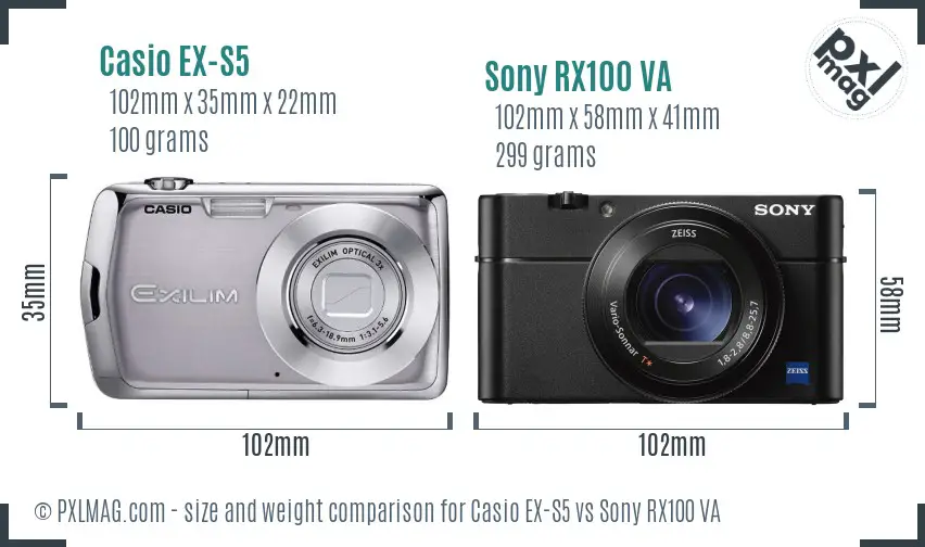 Casio EX-S5 vs Sony RX100 VA size comparison