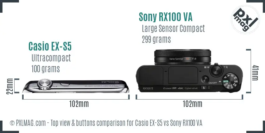 Casio EX-S5 vs Sony RX100 VA top view buttons comparison