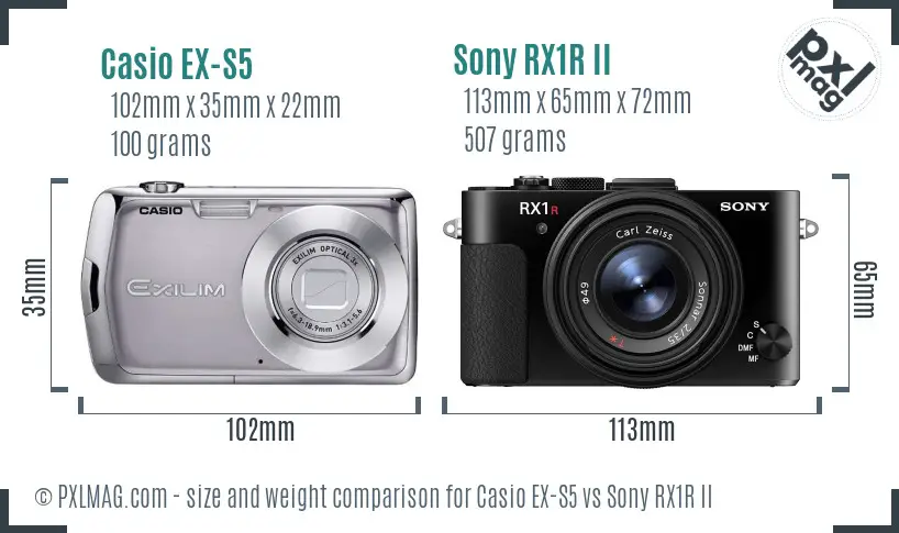 Casio EX-S5 vs Sony RX1R II size comparison Casio EX-S5 vs Sony RX1R II size comparison