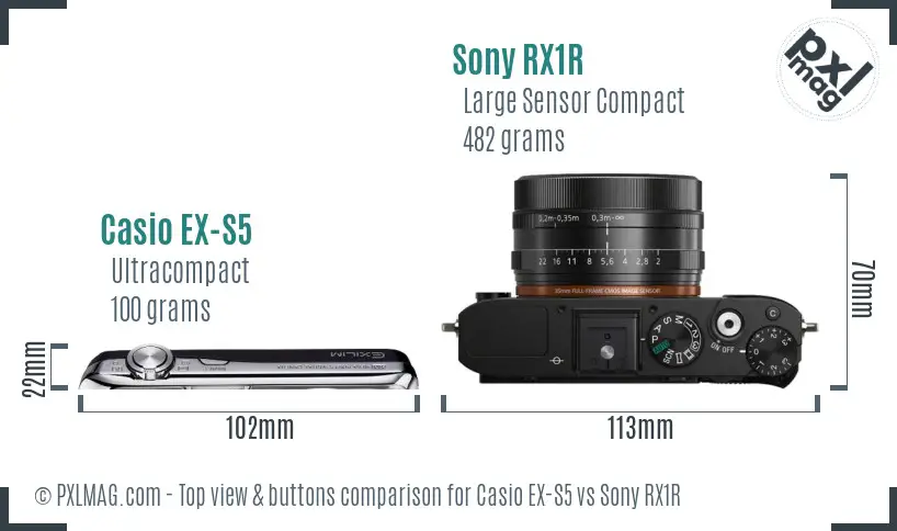 Casio EX-S5 vs Sony RX1R top view buttons comparison