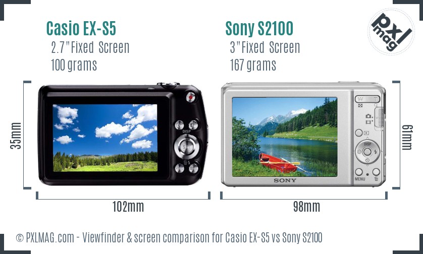 Casio EX-S5 vs Sony S2100 Screen and Viewfinder comparison