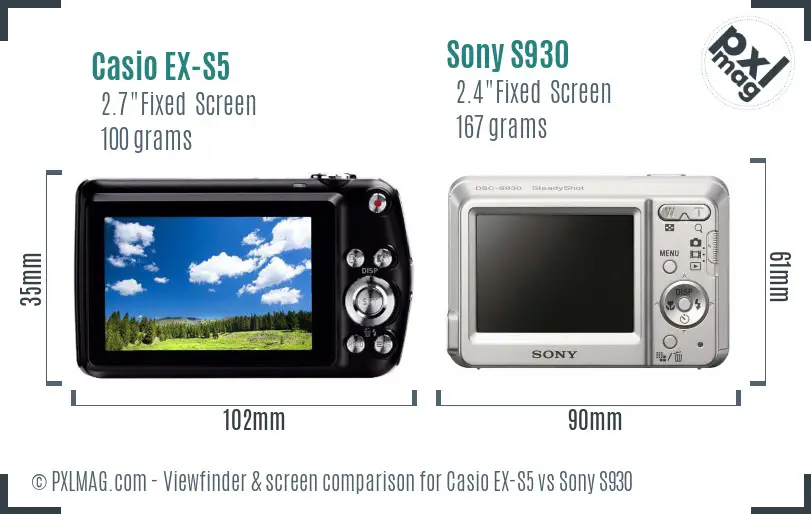 Casio EX-S5 vs Sony S930 Screen and Viewfinder comparison