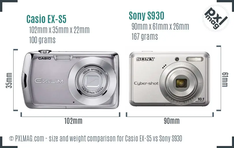 Casio EX-S5 vs Sony S930 size comparison
