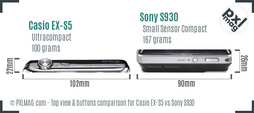Casio EX-S5 vs Sony S930 top view buttons comparison