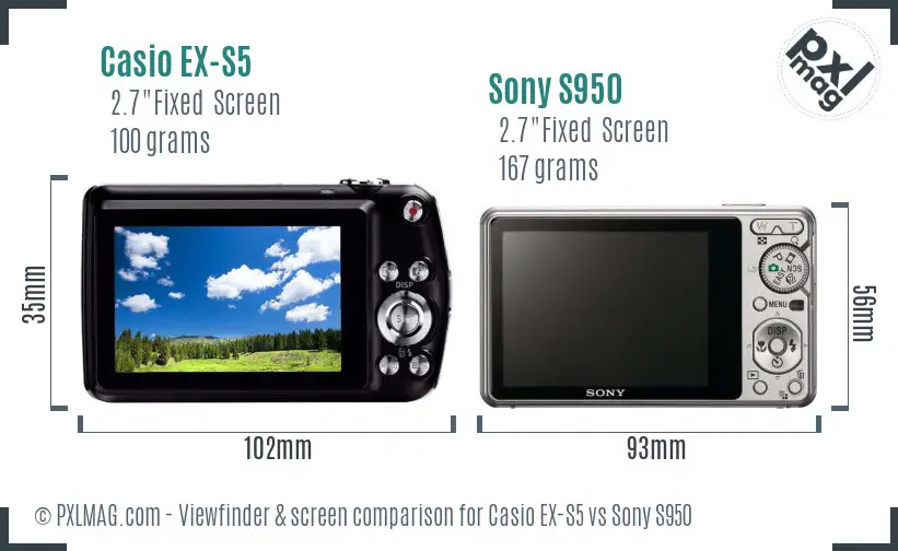 Casio EX-S5 vs Sony S950 Screen and Viewfinder comparison