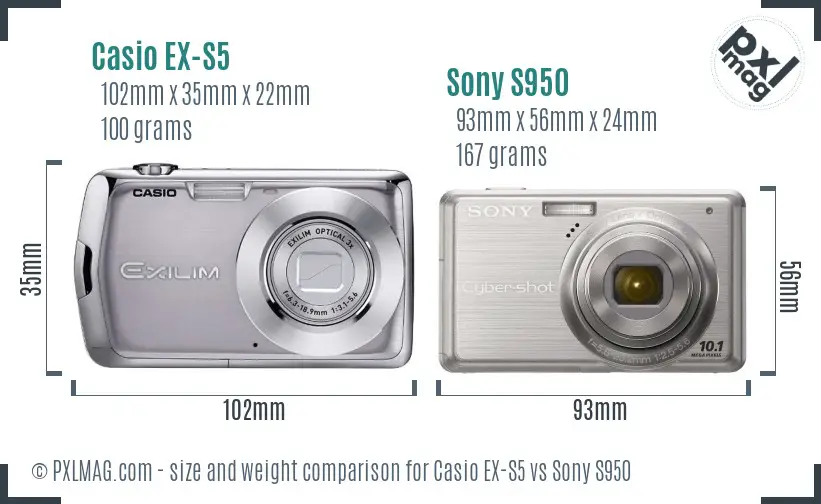 Casio EX-S5 vs Sony S950 size comparison