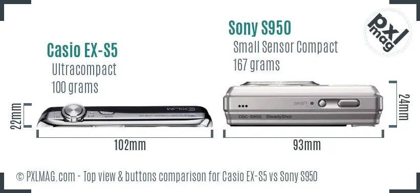 Casio EX-S5 vs Sony S950 top view buttons comparison