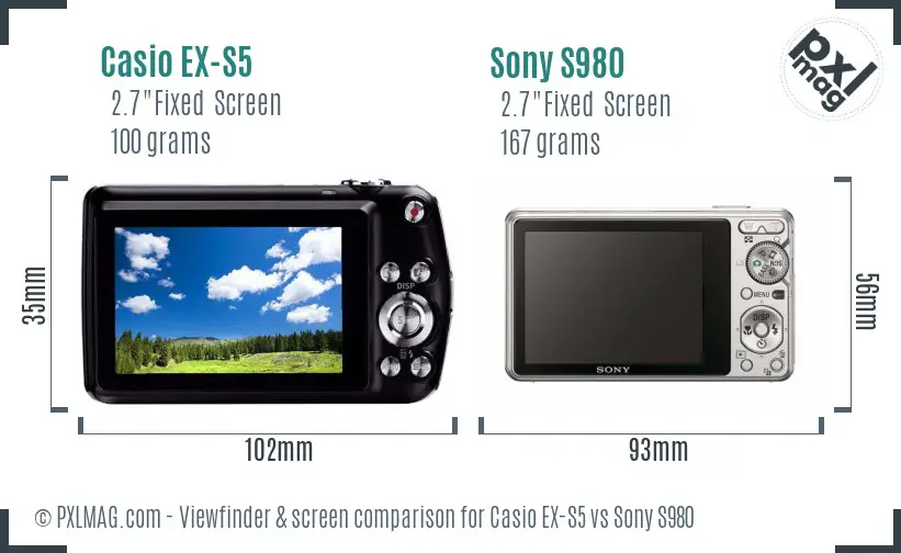 Casio EX-S5 vs Sony S980 Screen and Viewfinder comparison