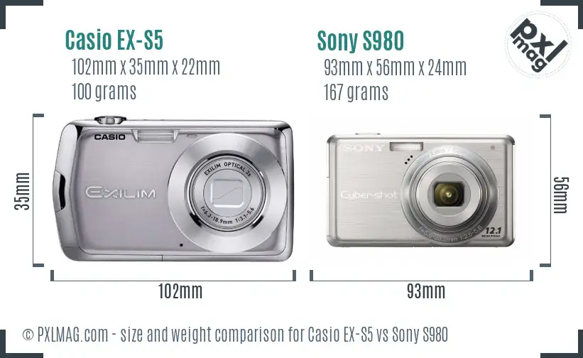 Casio EX-S5 vs Sony S980 size comparison