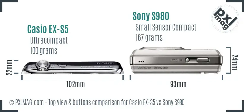 Casio EX-S5 vs Sony S980 top view buttons comparison