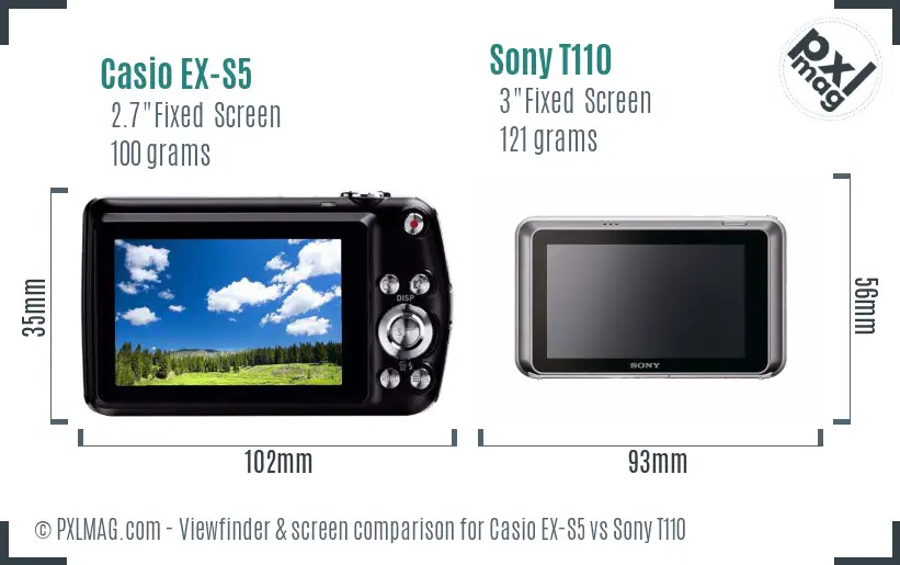 Casio EX-S5 vs Sony T110 Screen and Viewfinder comparison