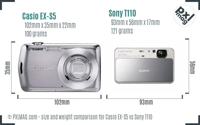 Casio EX-S5 vs Sony T110 size comparison