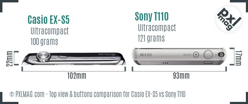 Casio EX-S5 vs Sony T110 top view buttons comparison