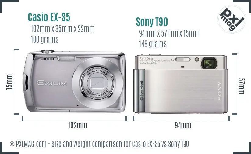 Casio EX-S5 vs Sony T90 size comparison