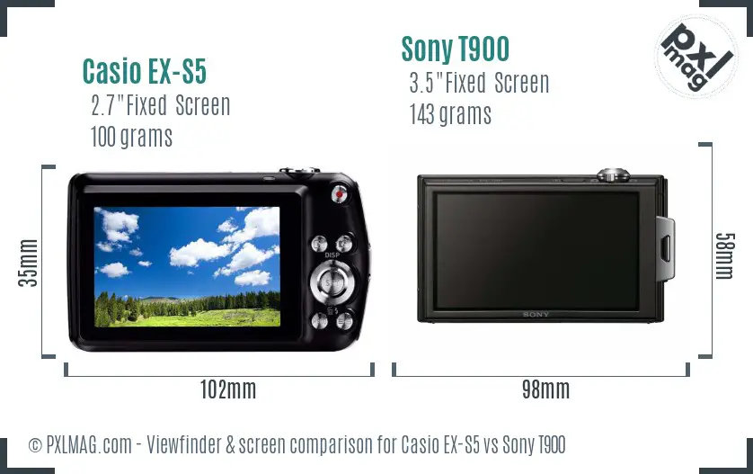 Casio EX-S5 vs Sony T900 Screen and Viewfinder comparison