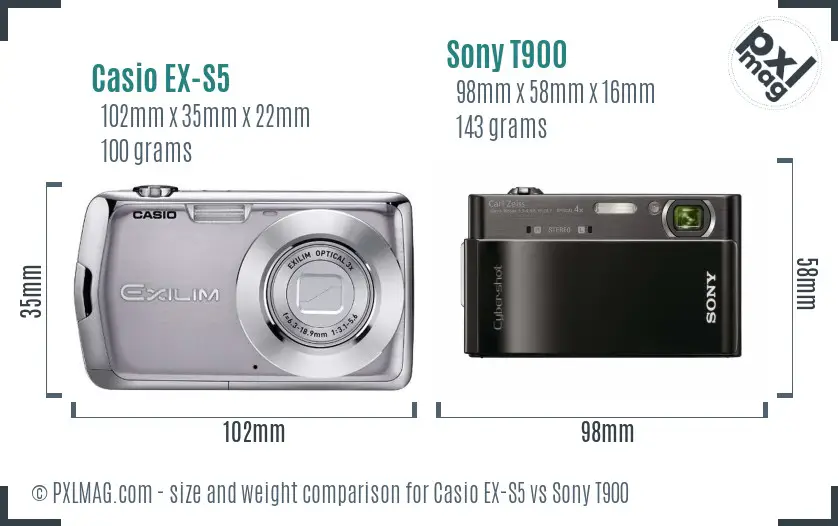 Casio EX-S5 vs Sony T900 size comparison